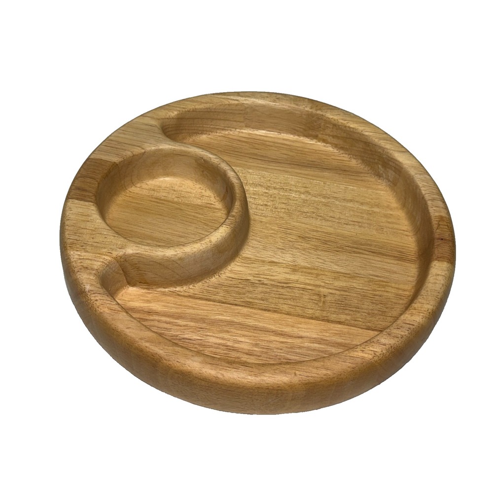 Wood Chip Dip Bowl Dish Platter Selandia Designs Hardwood Thialand 12" - Picture 1 of 6